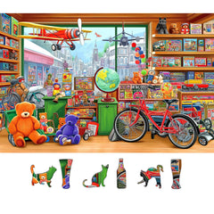 MINIWAN fantasy toy store puzzle – vintage shop scene with bears and bicycles, ideal family puzzle night