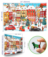 MINIWAN festive shoppers scene – cozy, colorful storefronts, perfect for holiday puzzle fun with loved ones.