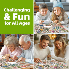 MINIWAN finished puzzle reveals artful birds and flora on a soft pink background for display.