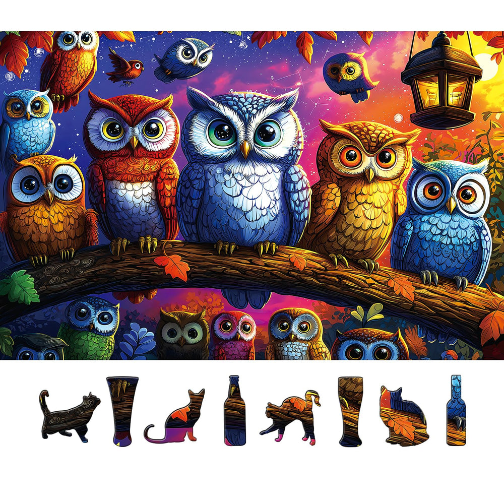 MINIWAN Halloween owl family puzzle with vibrant colors for immersive night scene