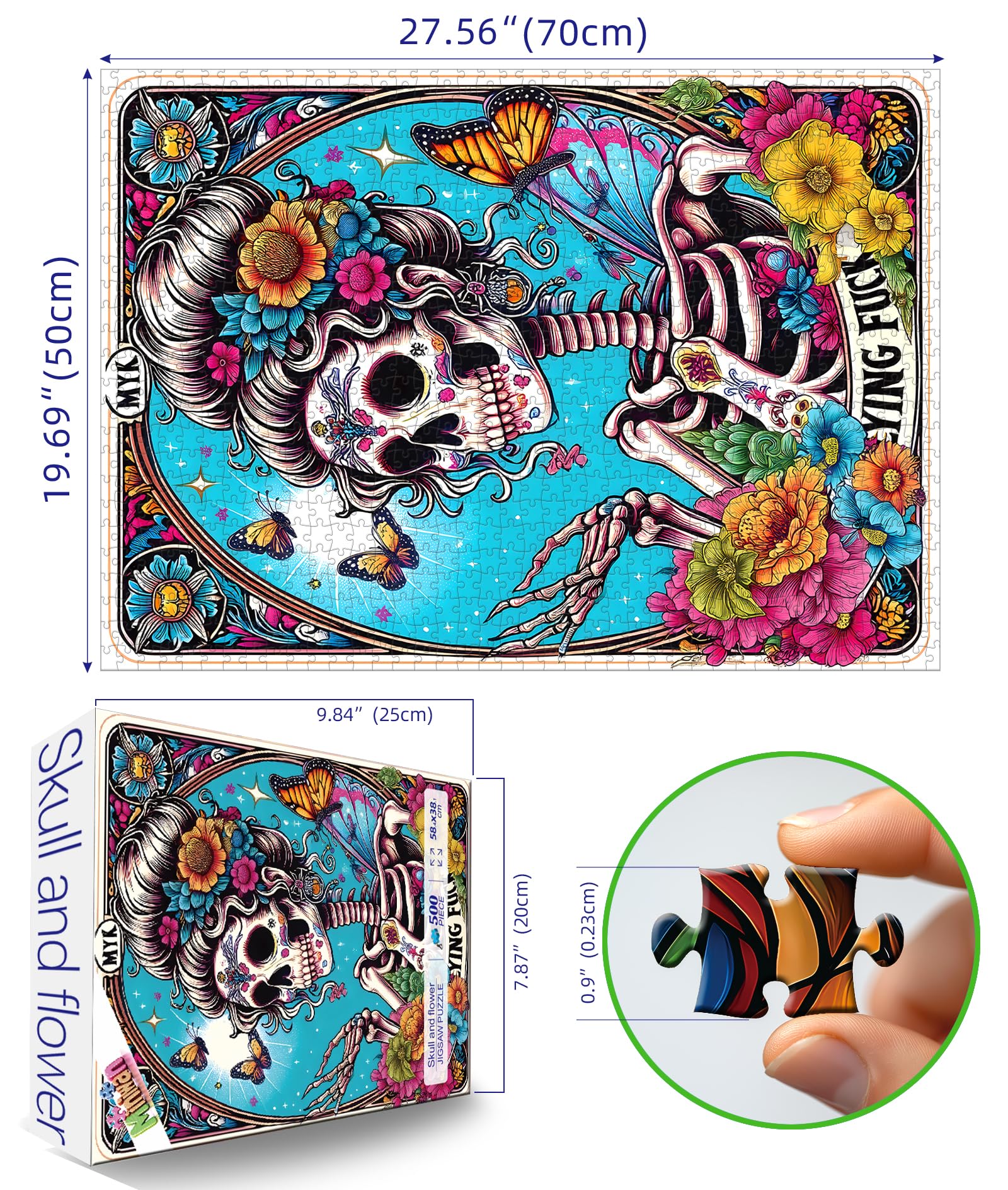 MINIWAN puzzle artwork close-up reveals vibrant florals and turquoise backdrop.