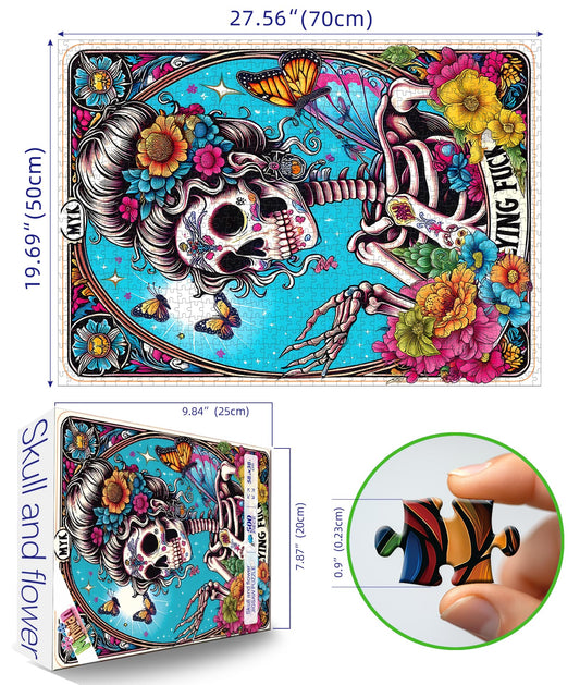 MINIWAN puzzle artwork close-up reveals vibrant florals and turquoise backdrop.