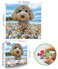 MINIWAN pebble dog sculpture close-up highlighting tactile texture for artful display.