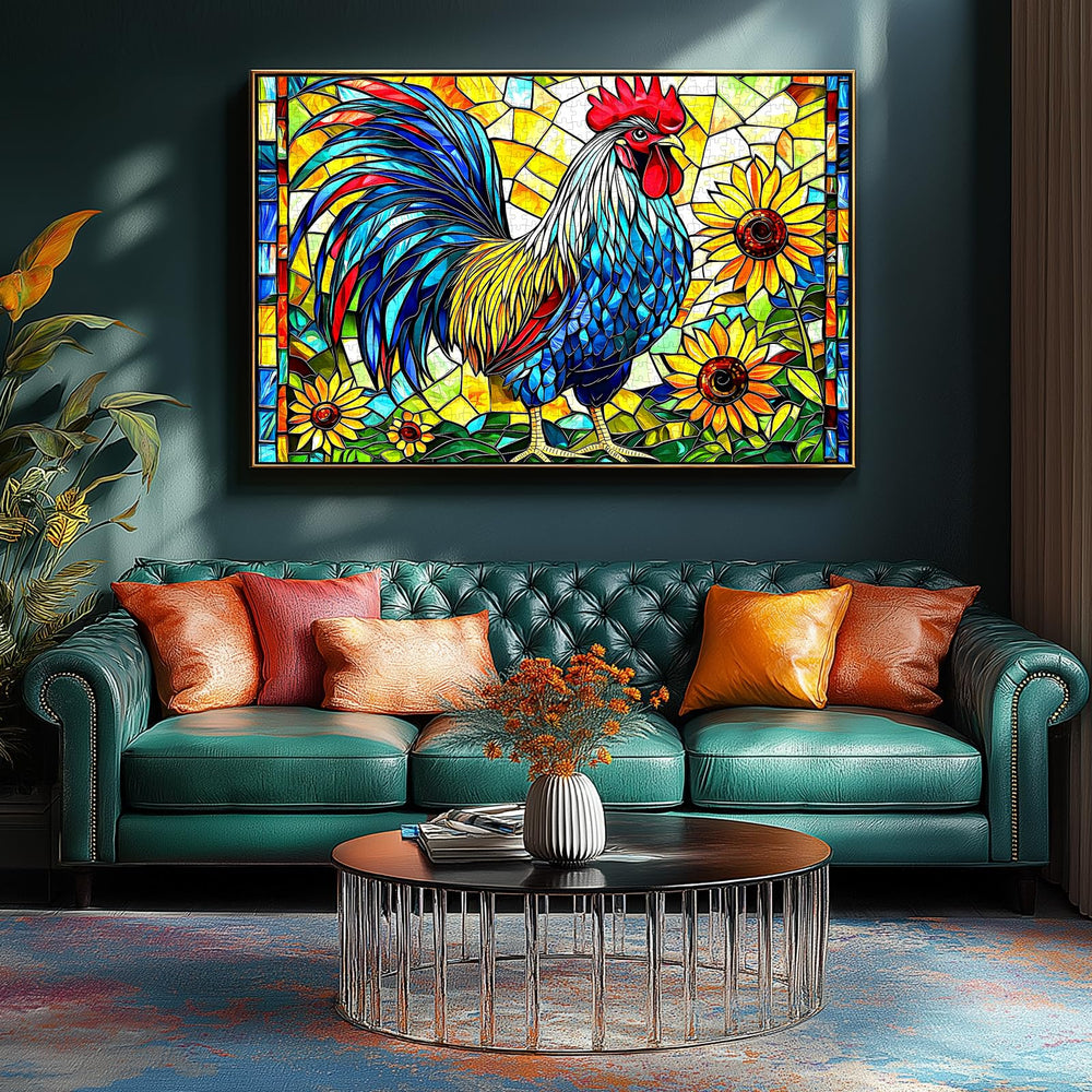 MINIWAN rooster puzzle with sunflowers creates a bright mood for family game night