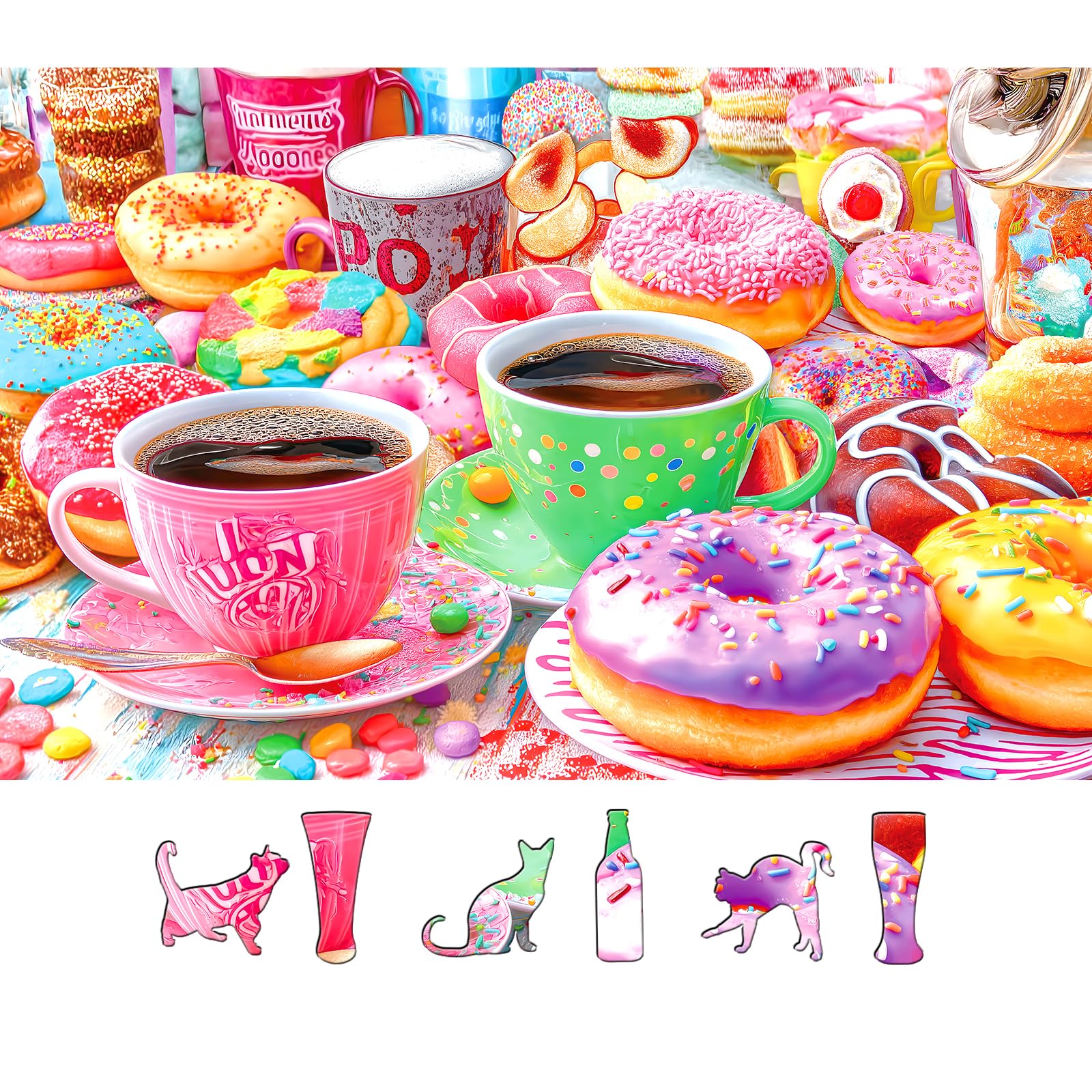 MINIWAN donuts and coffee puzzle scene ideal for cozy evenings and family game nights.
