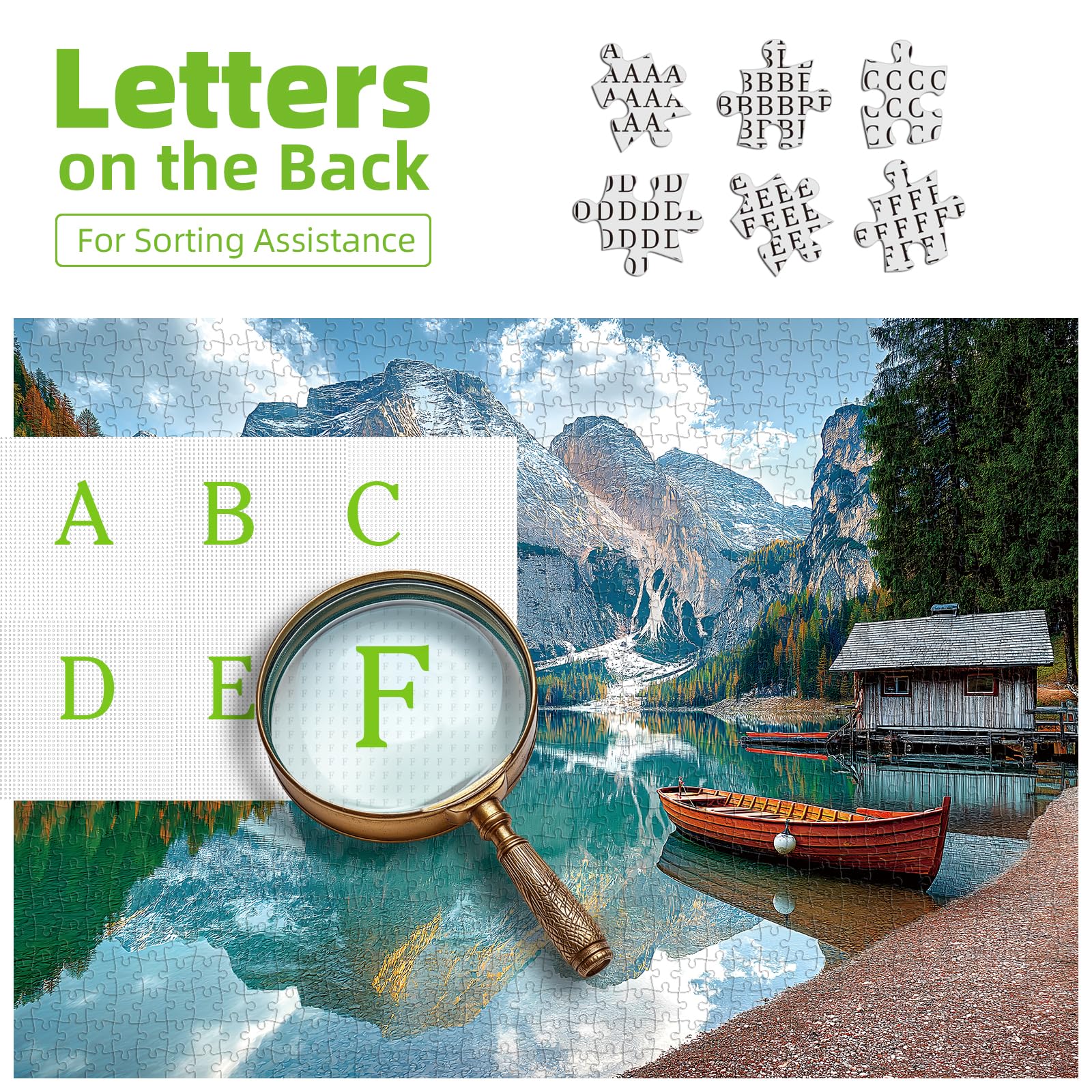 MINIWAN Braies Lake puzzle includes glare-free poster for easy reference.