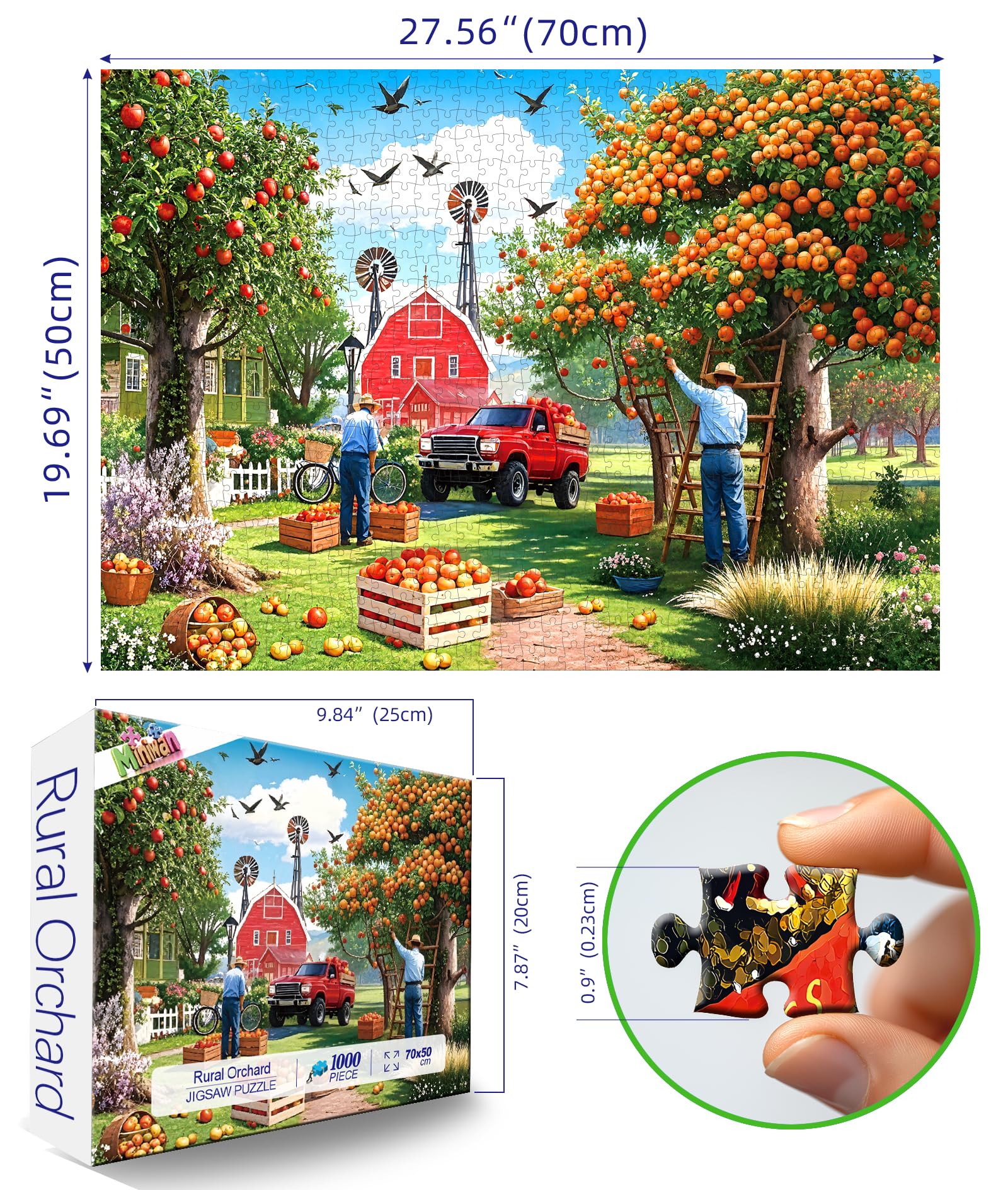 MINIWAN Harvest Season Puzzle: workers picking fruit showcase autumn detail for mindful focus.