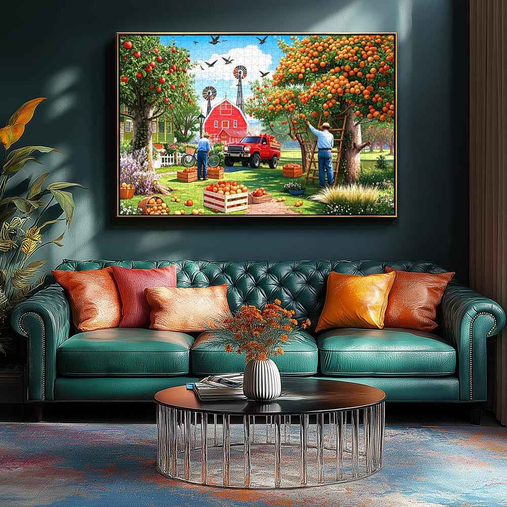 MINIWAN Harvest Season Puzzle: red truck and harvest crates highlight bold colors.