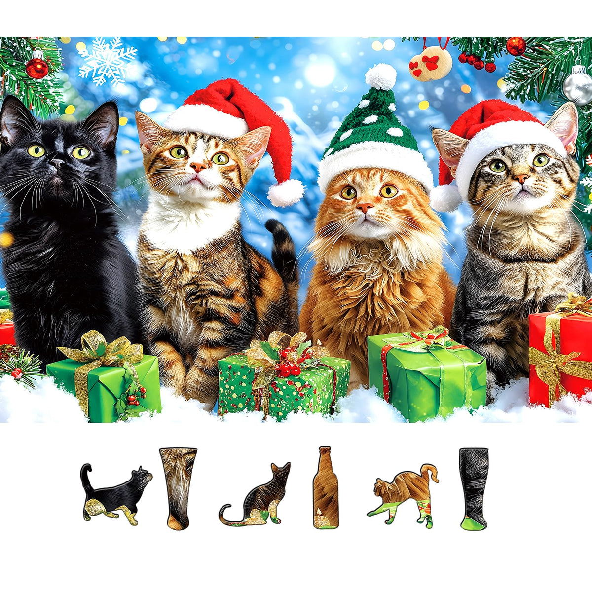 MINIWAN Christmas Cats Puzzle with Santa hats for cozy family time