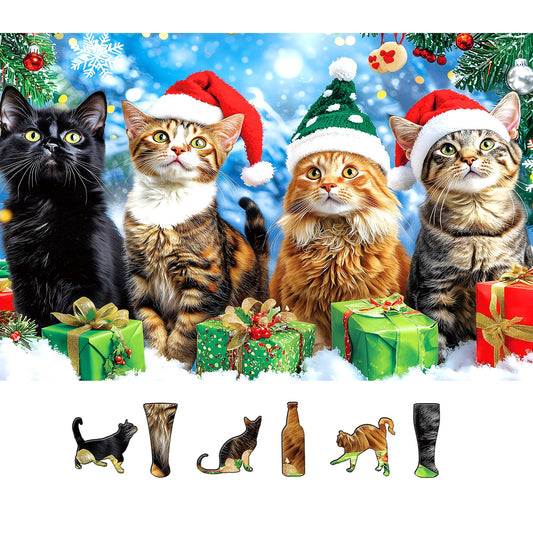 MINIWAN Christmas Cats Puzzle with Santa hats for cozy family time