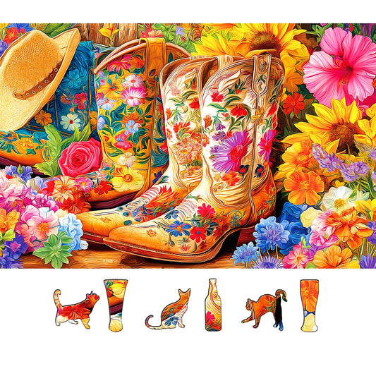 MINIWAN floral cowboy boots puzzle with vibrant display for cozy evenings