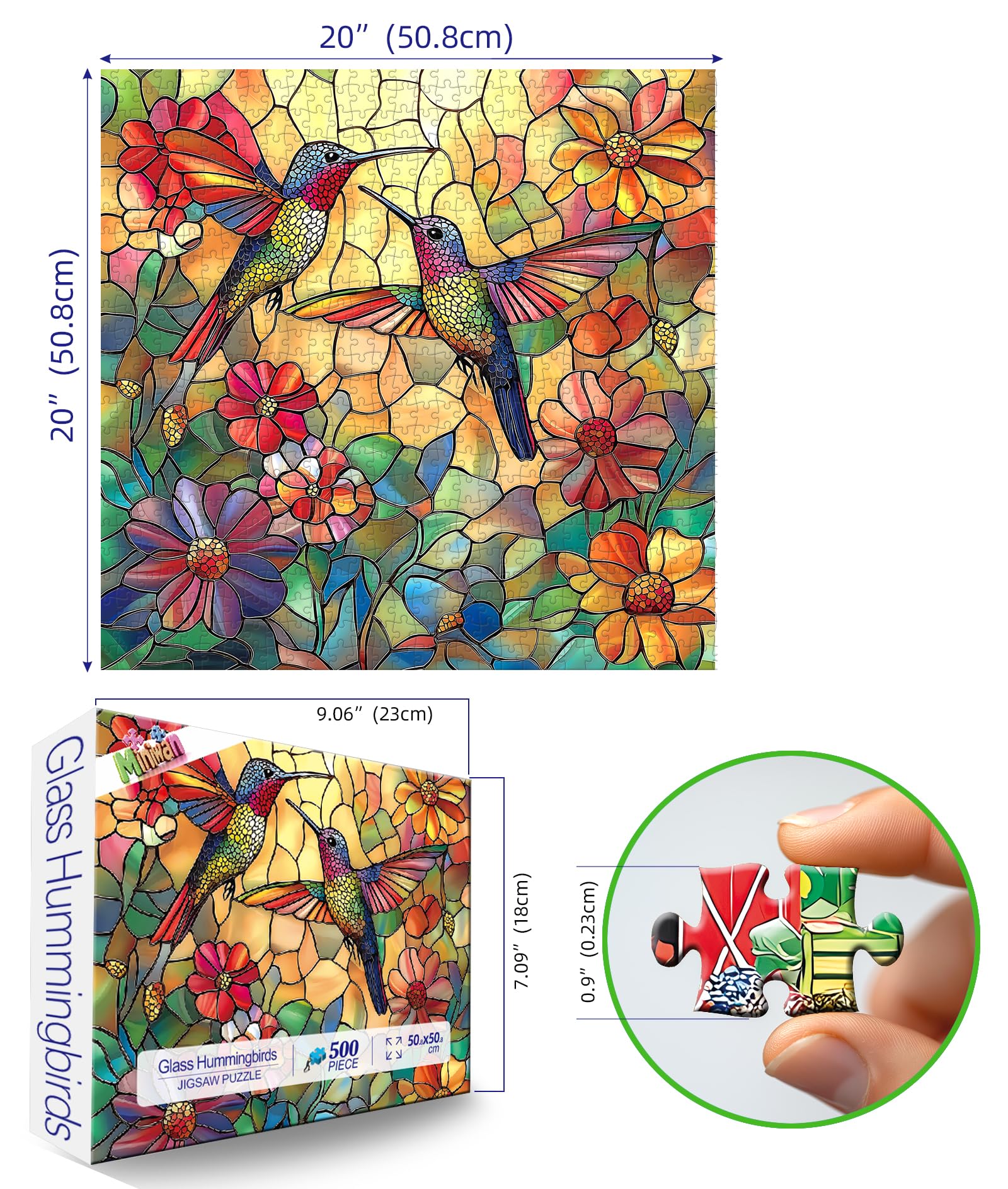 MINIWAN stained-glass hummingbirds puzzle with bold colors for home decor inspiration