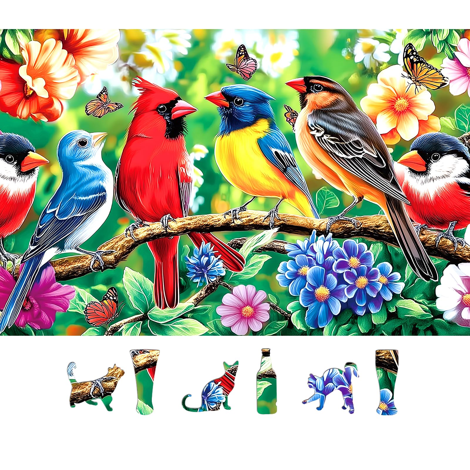 MINIWAN bird puzzle cardinals and blue bird with flowers for vibrant decor.
