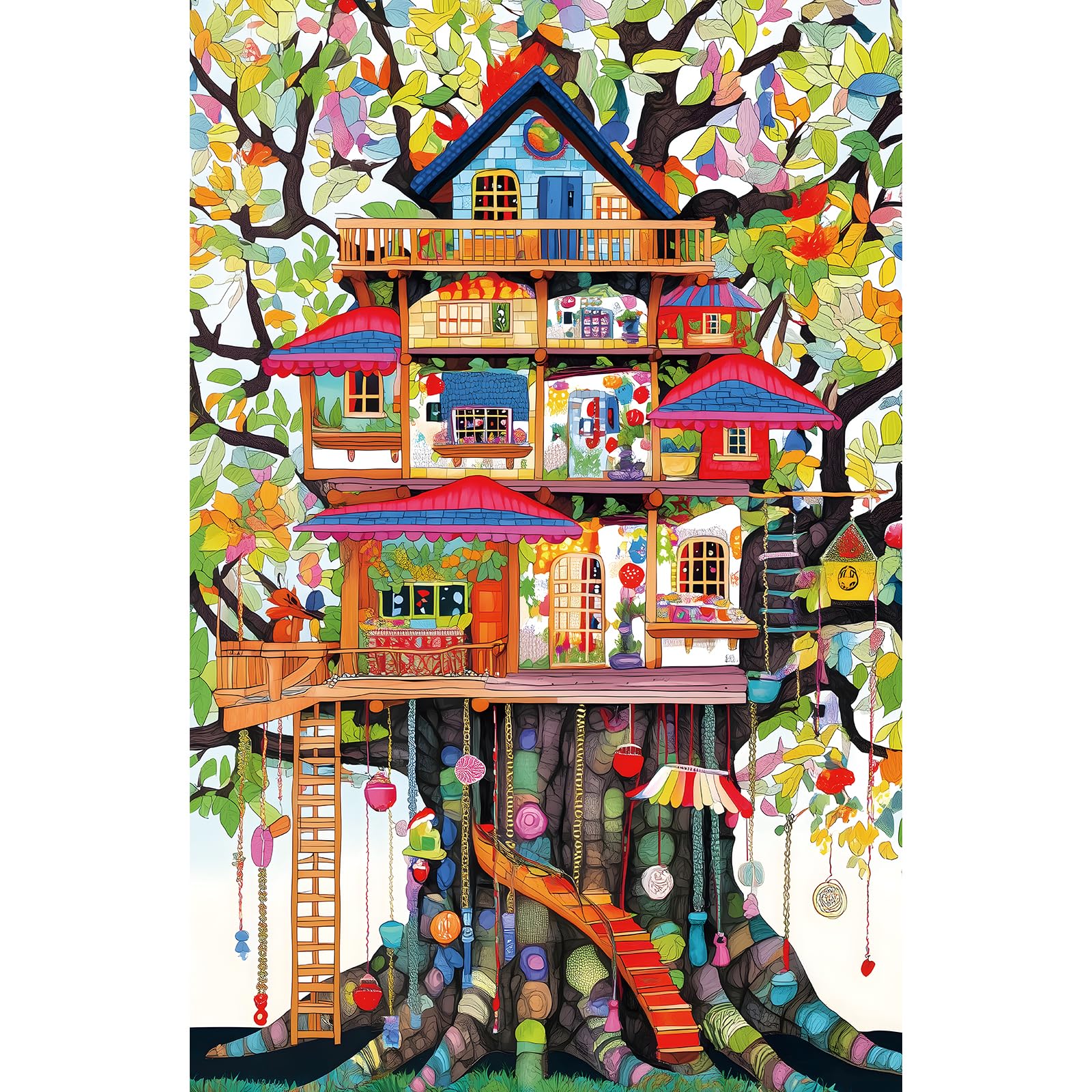 MINIWAN Whimsical Treehouse Escape cover with vibrant colors for focused solo puzzling.