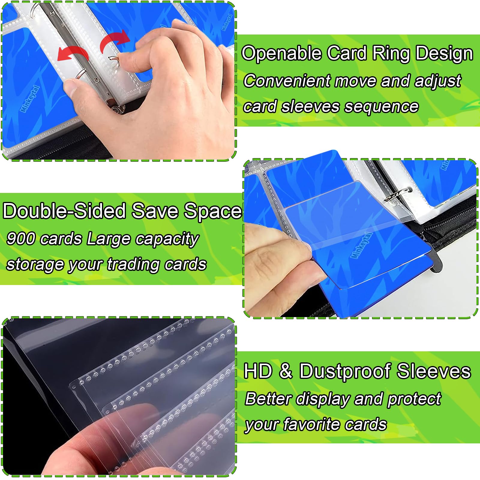 Minkeytal dust-proof sleeves protect cards during storage.