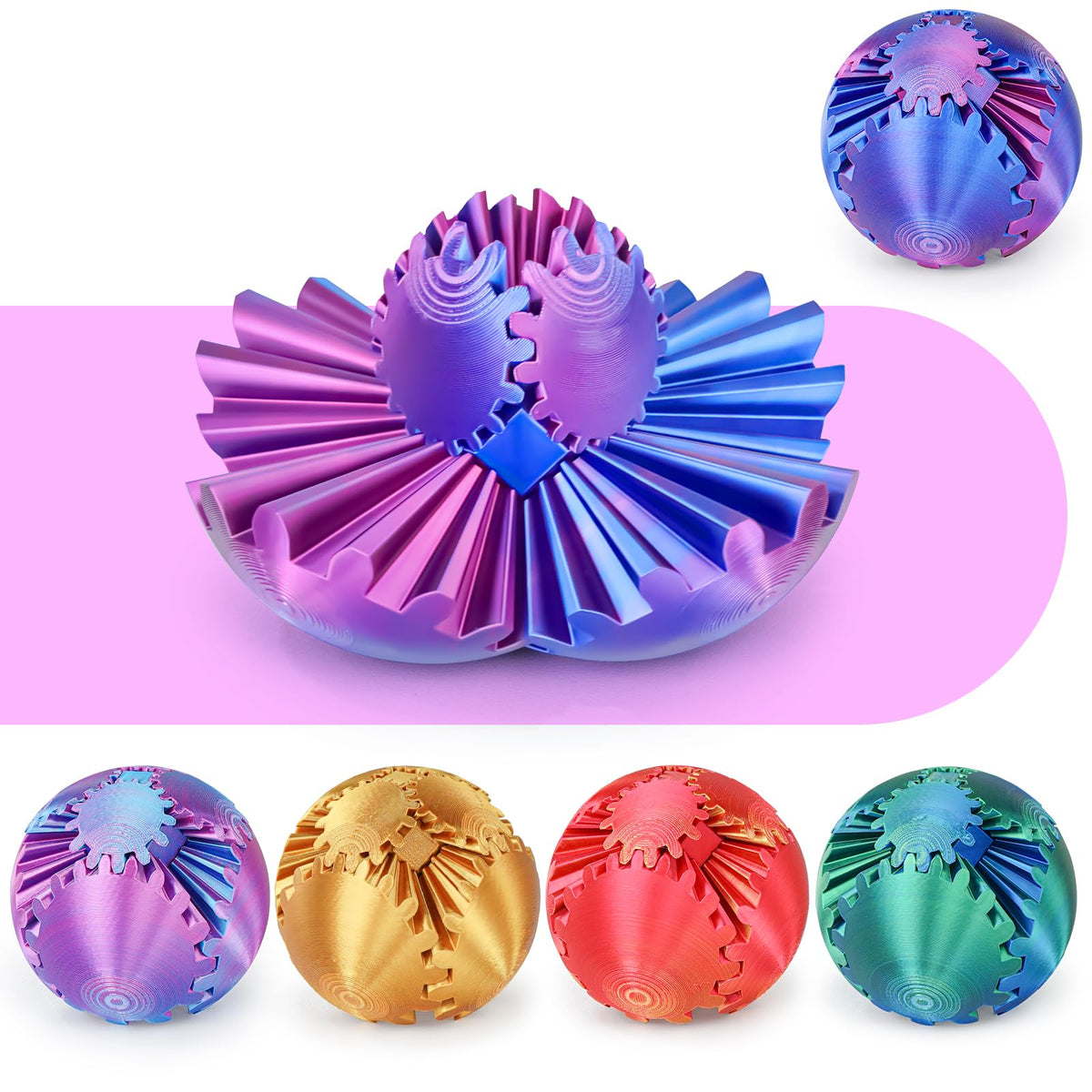 Minleway Gear Ball 3D-printed cube close-up, tactile gears for focused play
