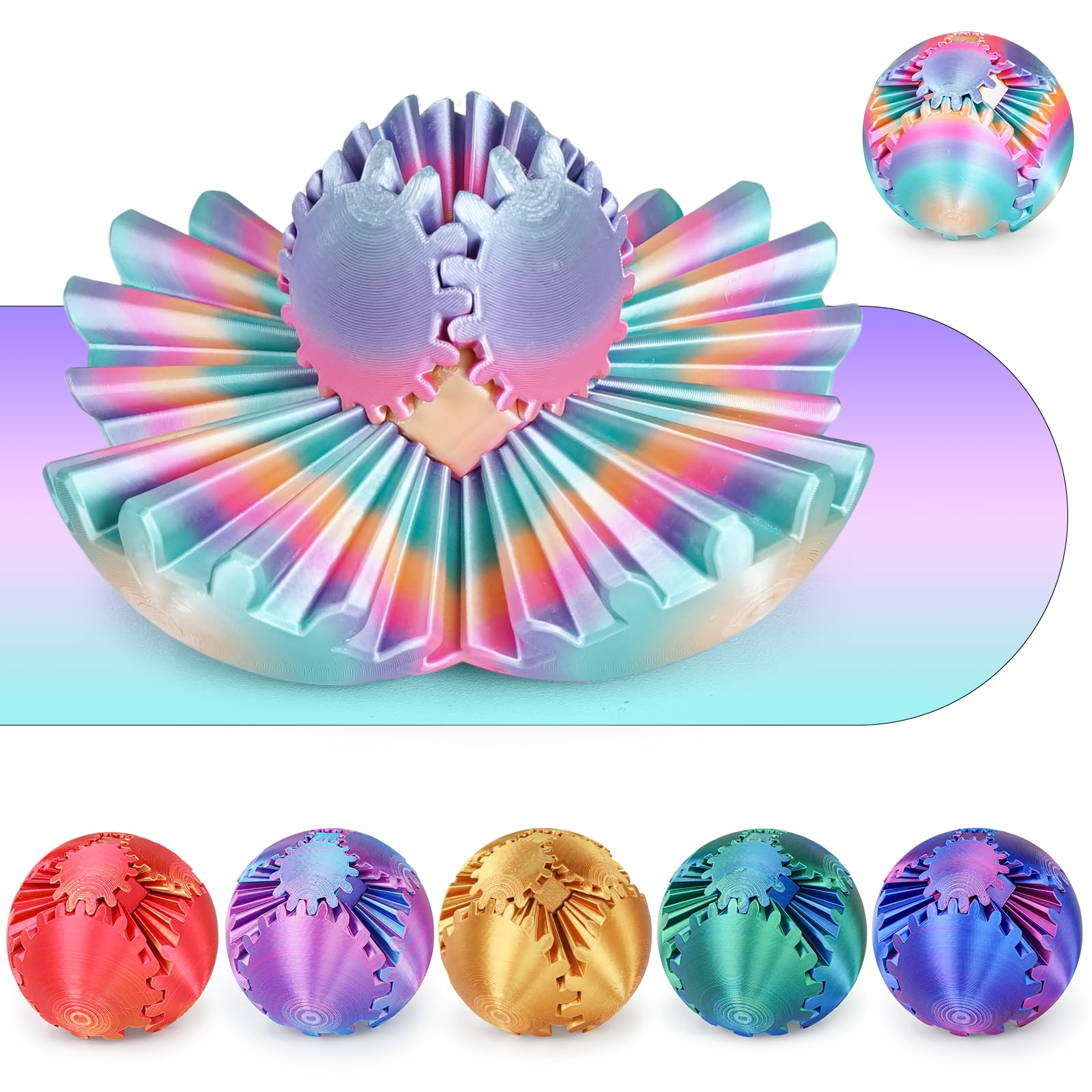 Minleway GearSphere gear ball spin in hand for focused, soothing rotation
