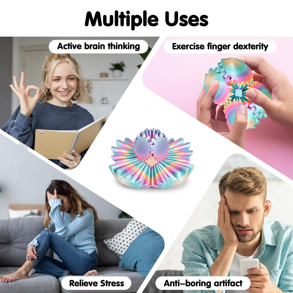 Minleway GearSphere rainbow-colors finish adds desk-friendly stress relief.