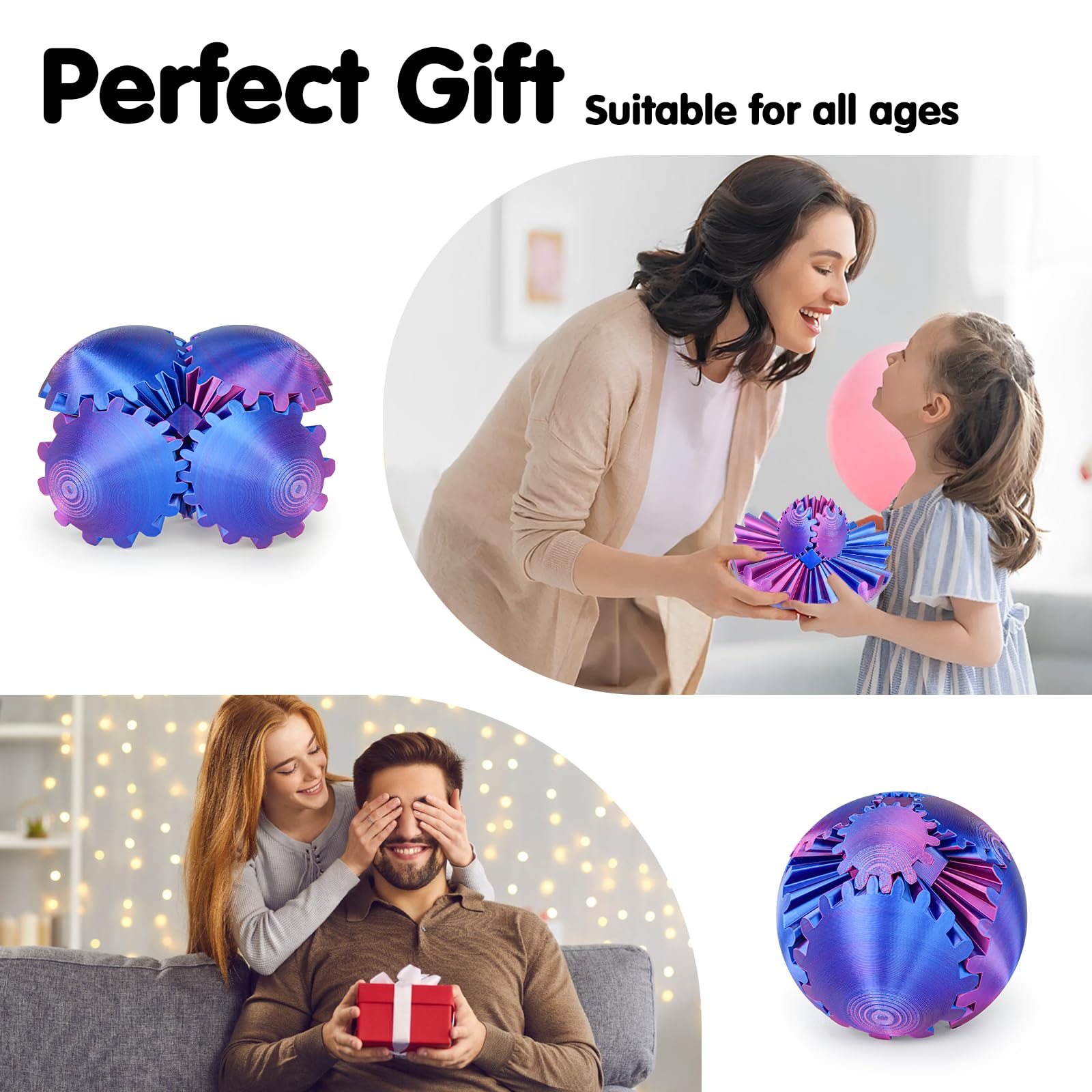 Minleway purple-blue gear ball invites tactile exploration and gentle distraction.