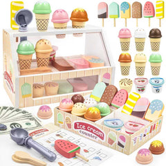 Minnot wooden ice cream counter with colorful pieces, boosting imaginative play and storage