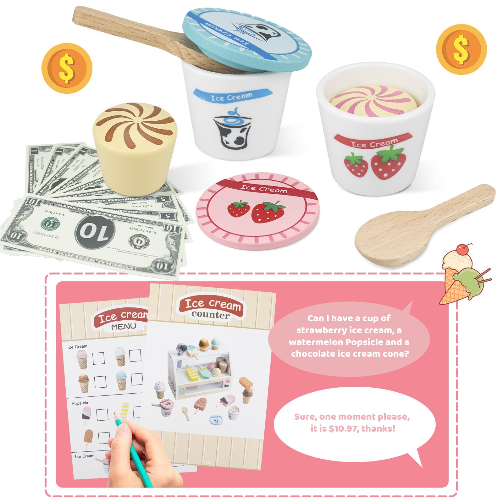 Minnot wooden popsicles spark creative menus and sequencing during play