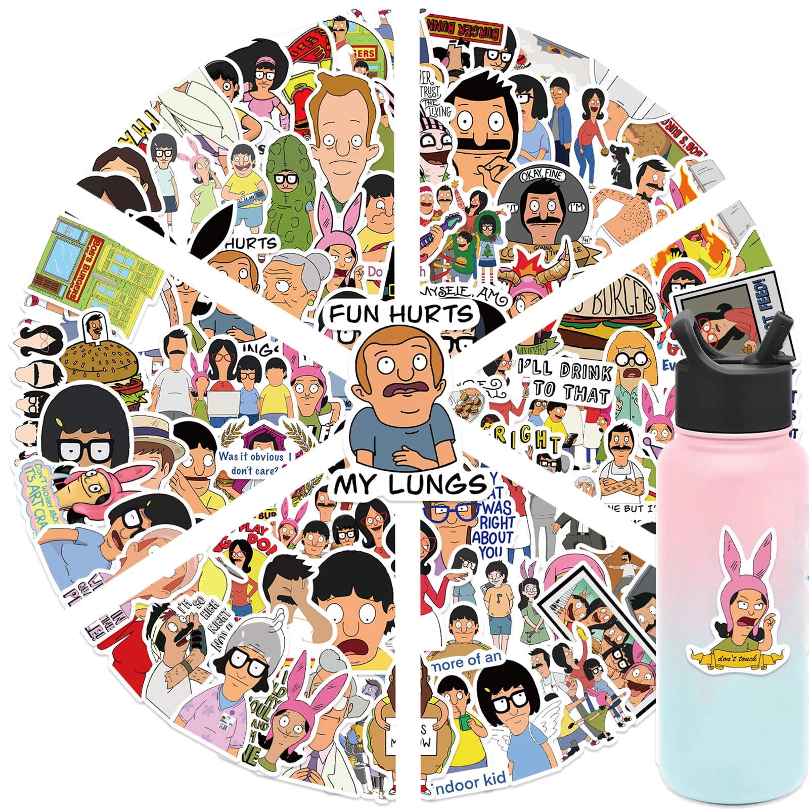 MINRAIN Bob's Burgers skateboard sticker for outdoor-ready color and durability.