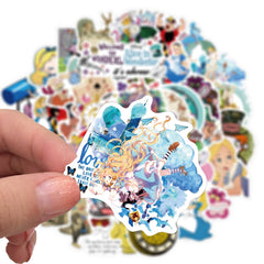 MINRAIN Alice cartoon sticker collection on durable vinyl.