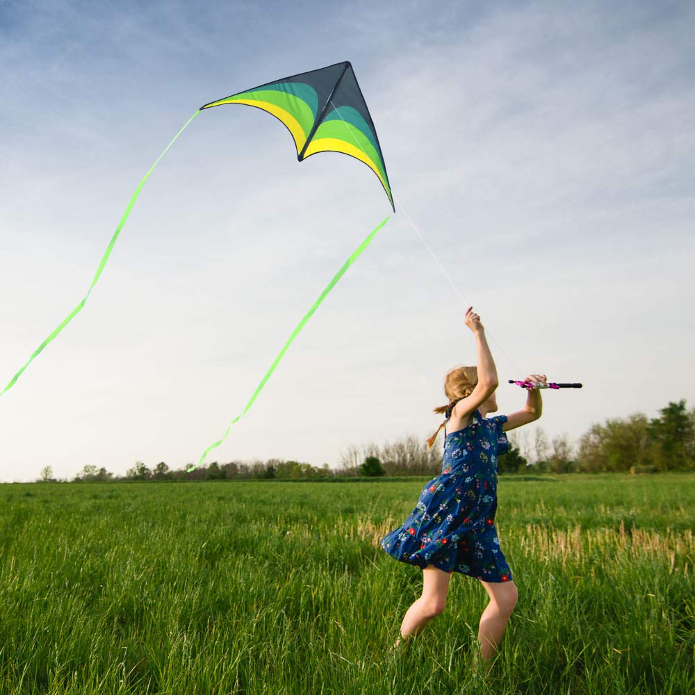 Mint's Colorful Life Delta Kite includes 3 ribbons and 300ft string for easy setup.