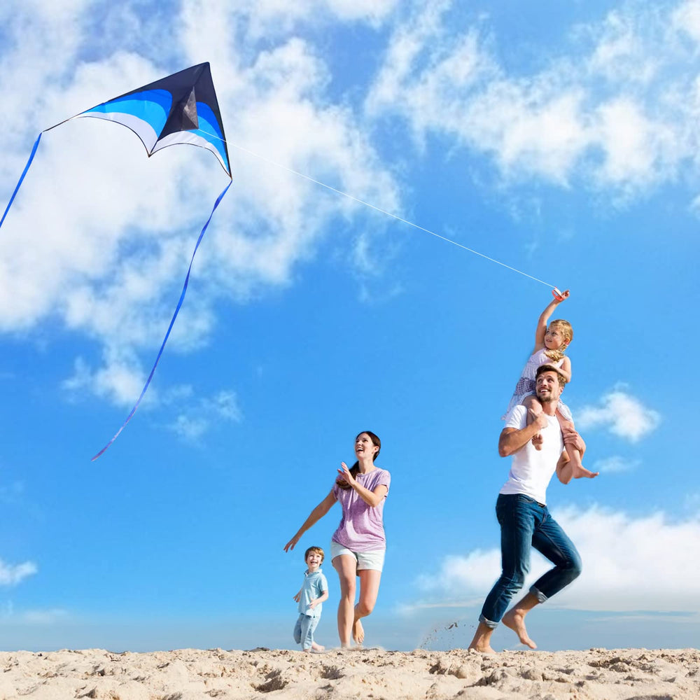 Large 60 by 30 inch Delta Kite provides high visibility on sunny days.