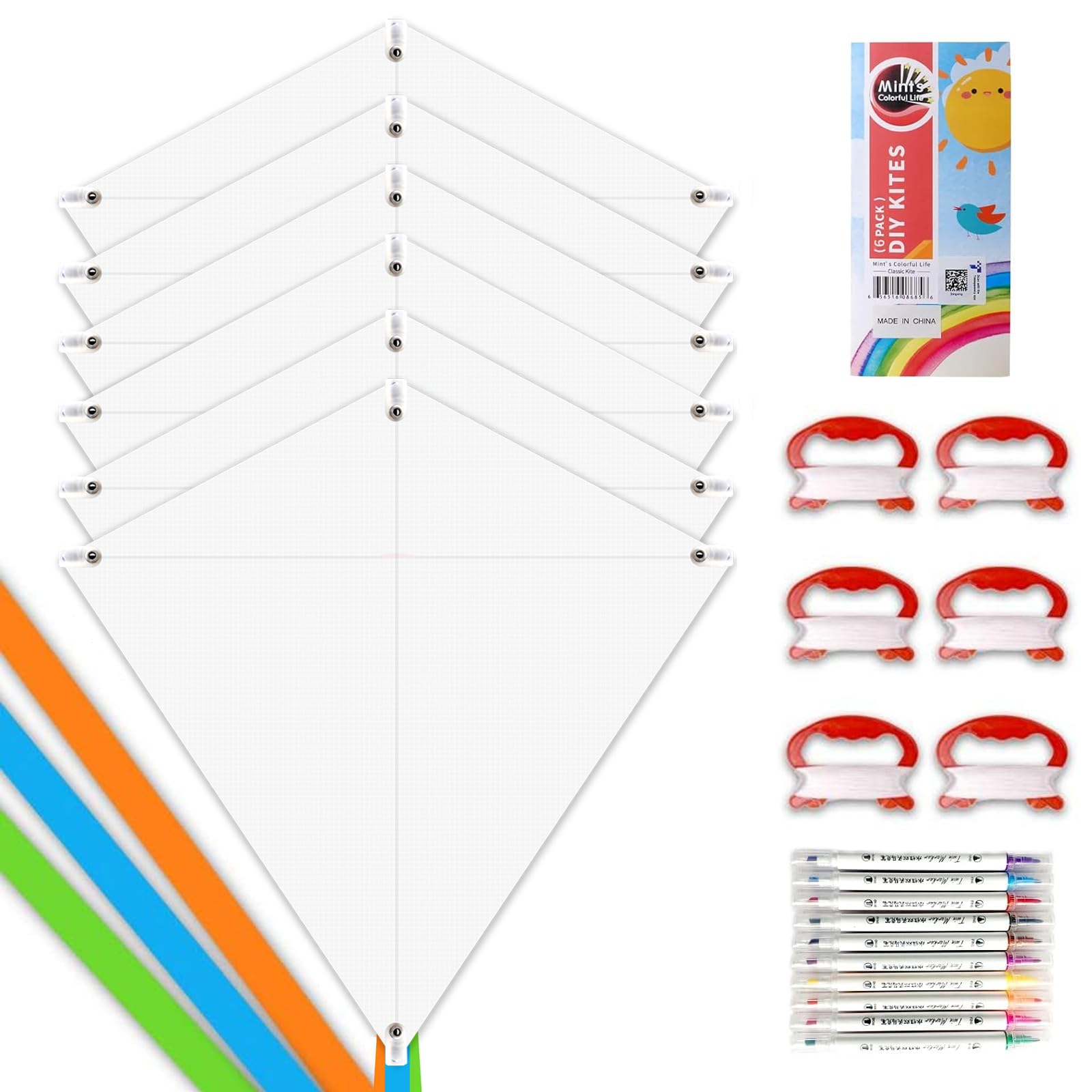 Mint's Colorful Life DIY Kite Kit: six blank diamond kites ready for decorating.