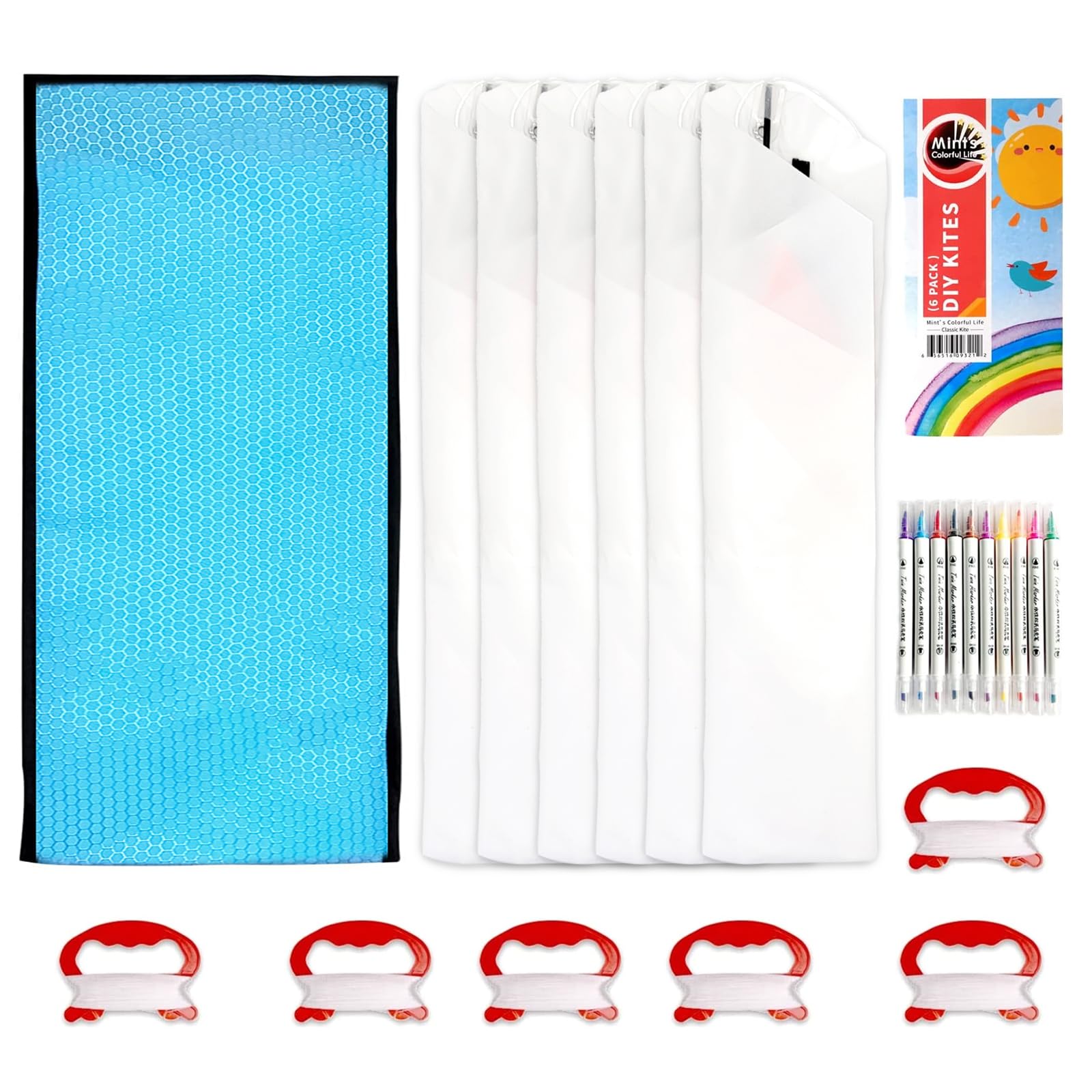 Kids decorating a Mint's Colorful Life kite for outdoor fun.