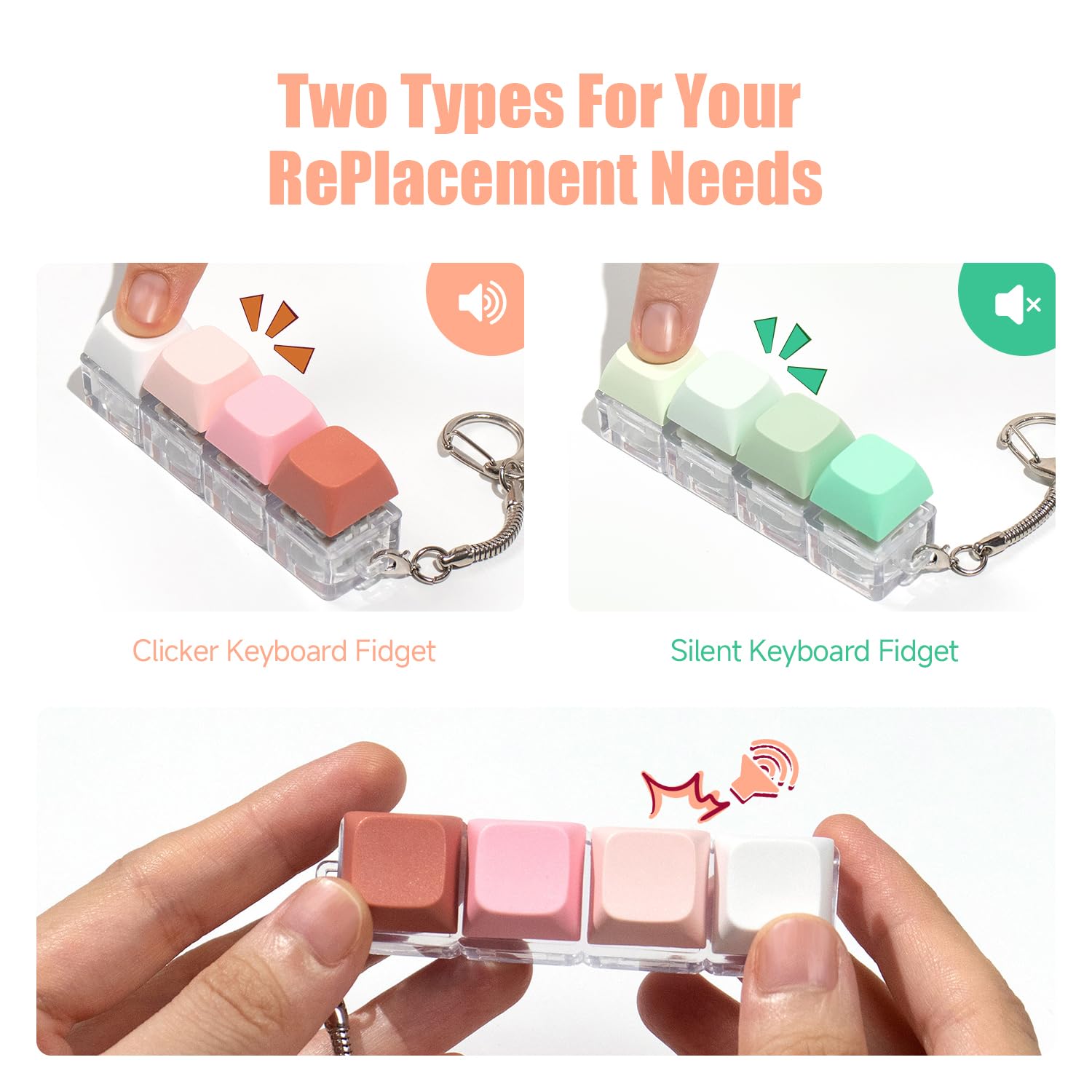 Mintcaps loud pink keyboard fidget offers satisfying click for tension release.