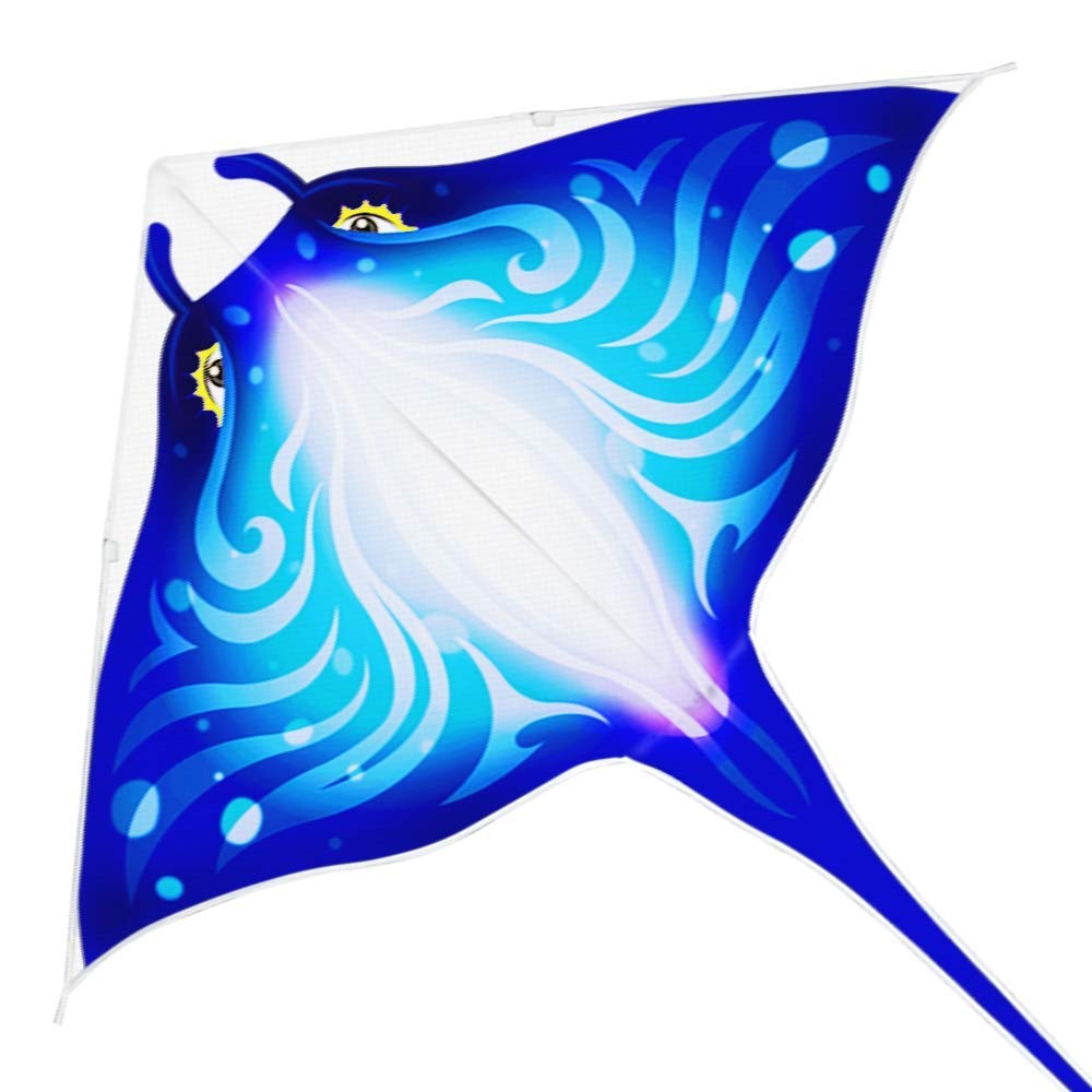 Mint's Colorful Life Devil Fish Kite blue assembled for easy flying