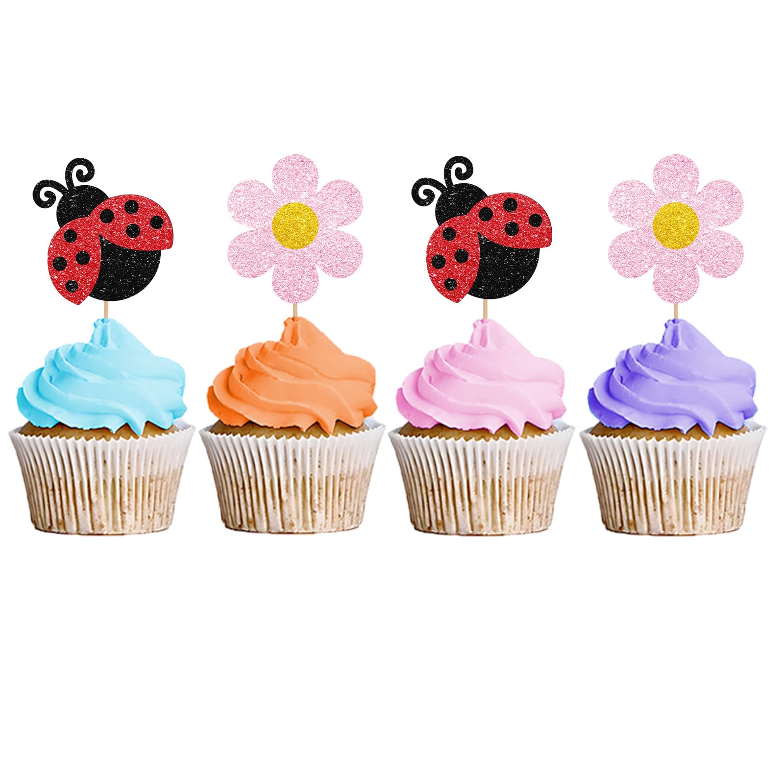 MINUET MINUTE ladybug cupcake toppers decorate cupcakes and brighten party desserts.