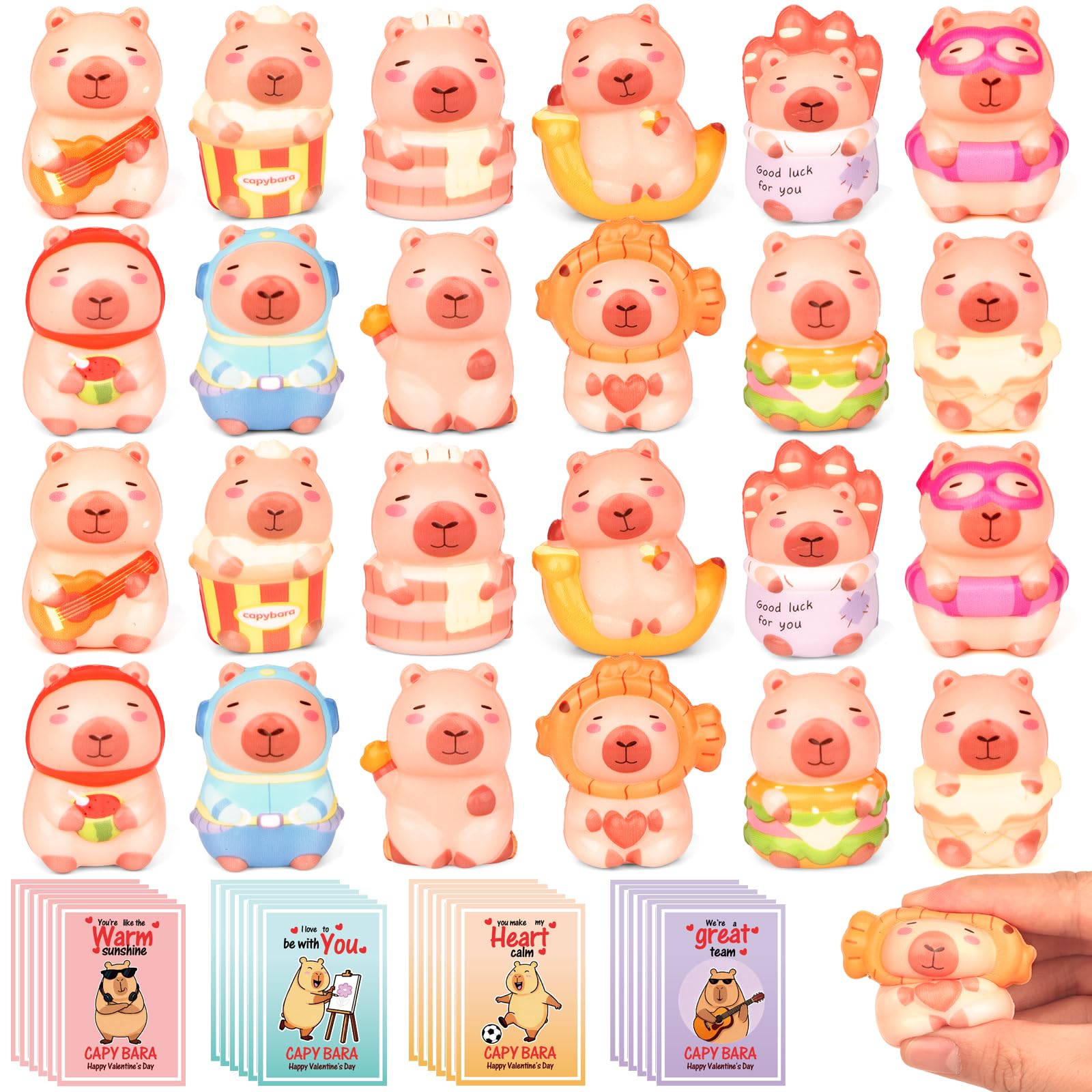 MINYSIC Valentines capybara squishy 24-pack for classroom exchanges and joyful rewards.