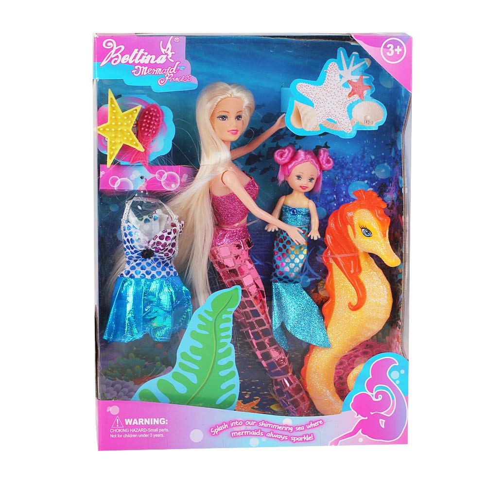 MIOKIDZFUN Princess Mermaid Dolls Playset shown for pretend play and storytelling.