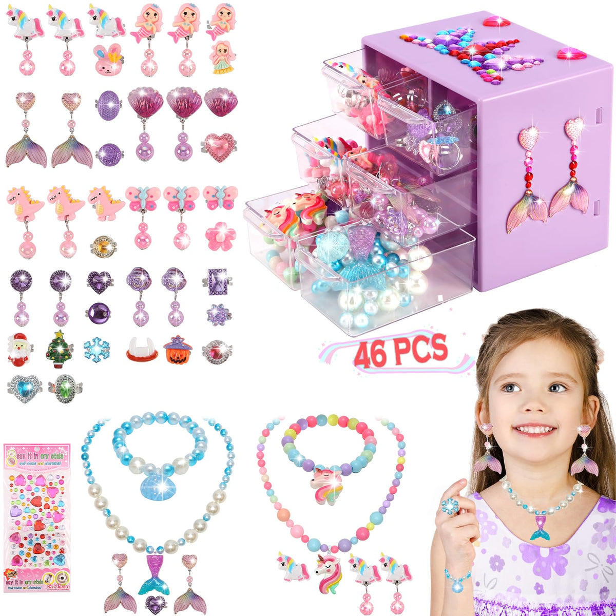 Mioram kids jewelry box with unicorn and mermaid theme for imaginative dress-up play