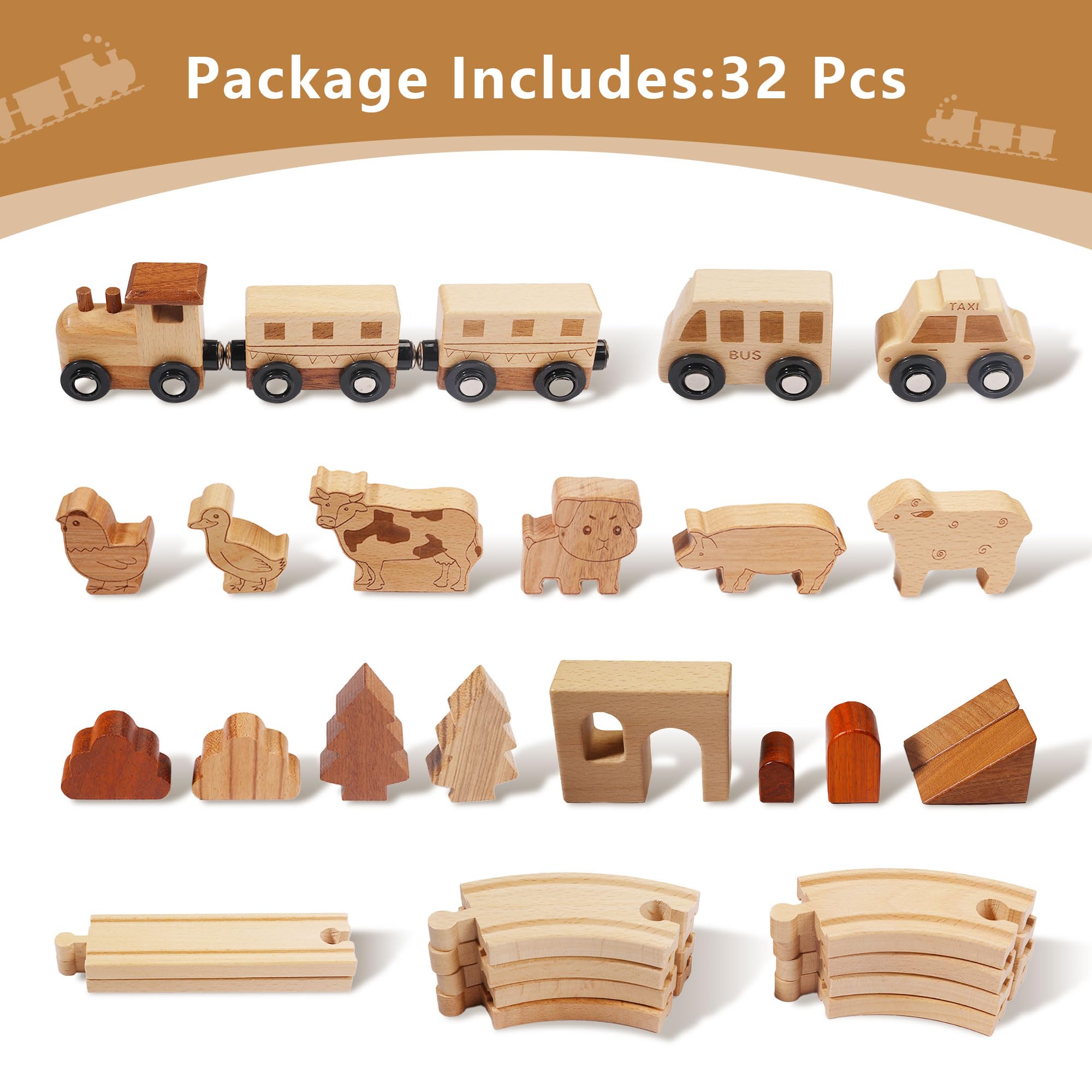 Miosea wooden train set houses create realistic scenes for storytelling play.