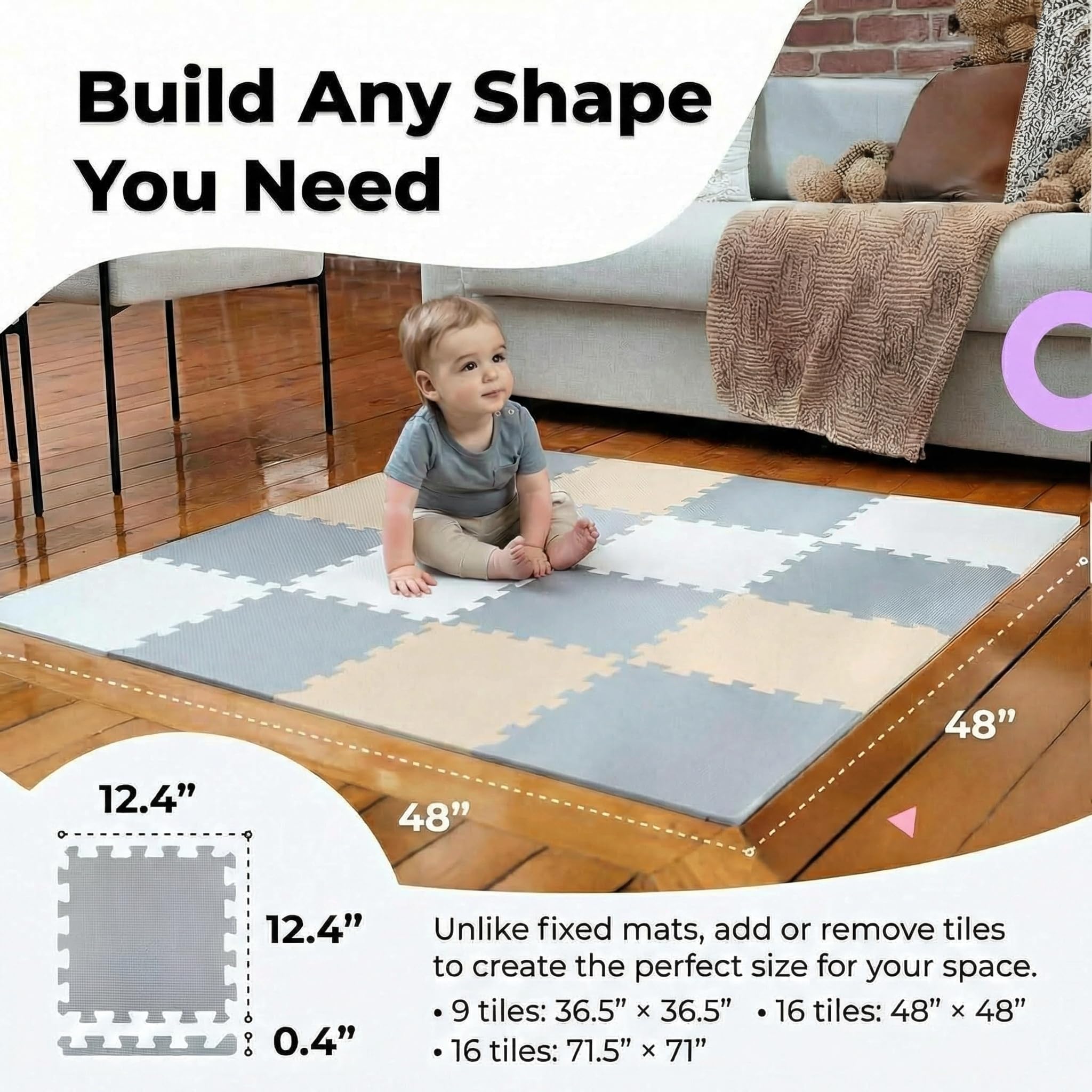 MioTetto tiles enable tummy time and crawling practice on soft floor