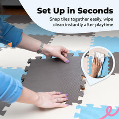 MioTetto easy-clean play mat helps maintain a tidy play space daily.