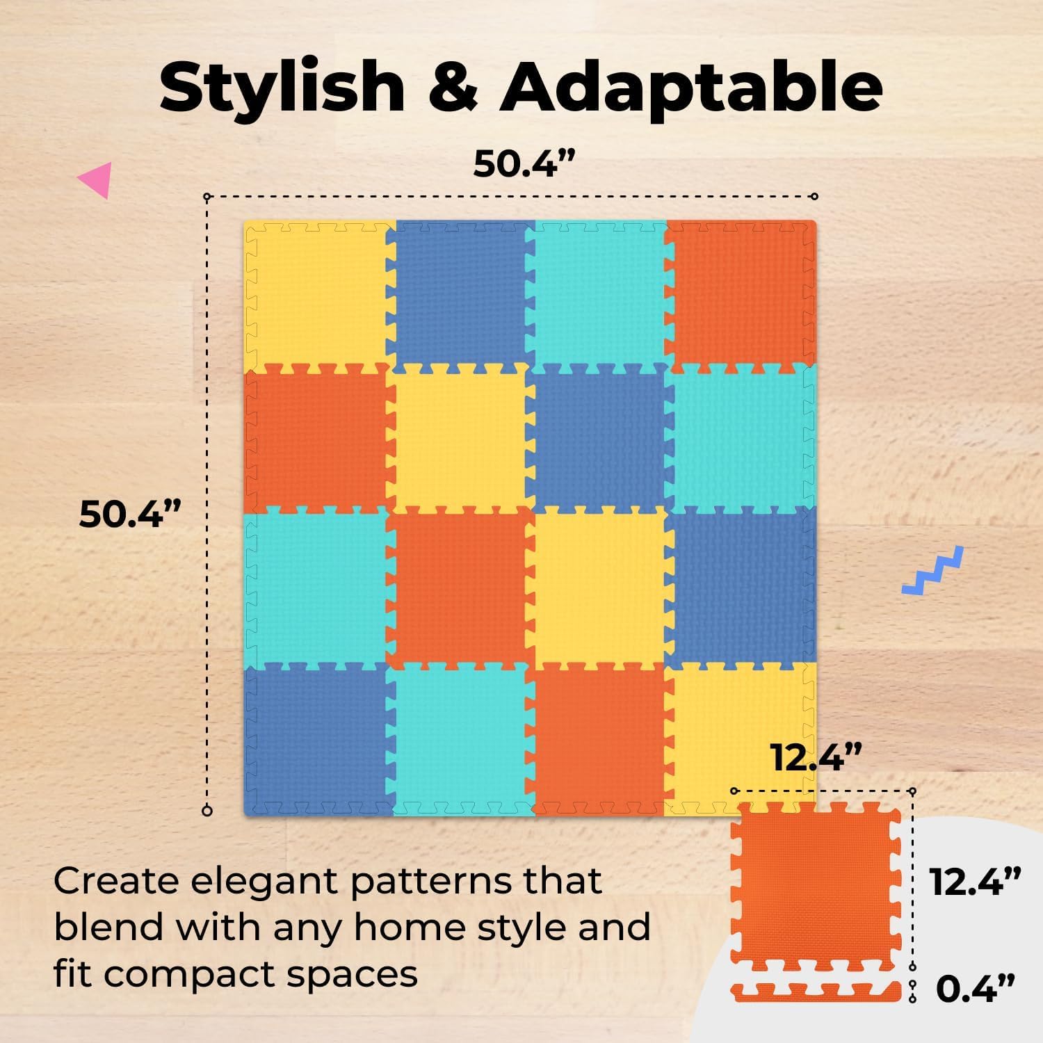 MioTetto playpen mat borders form a neat 50x50 play area.