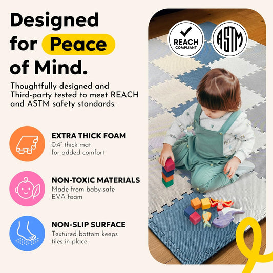 MioTetto puzzle foam tiles enable easy customization of play areas.