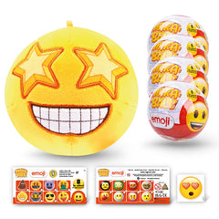 MiraBall emoji plush mystery box opens to reveal a collectible character and stickers for play and display.