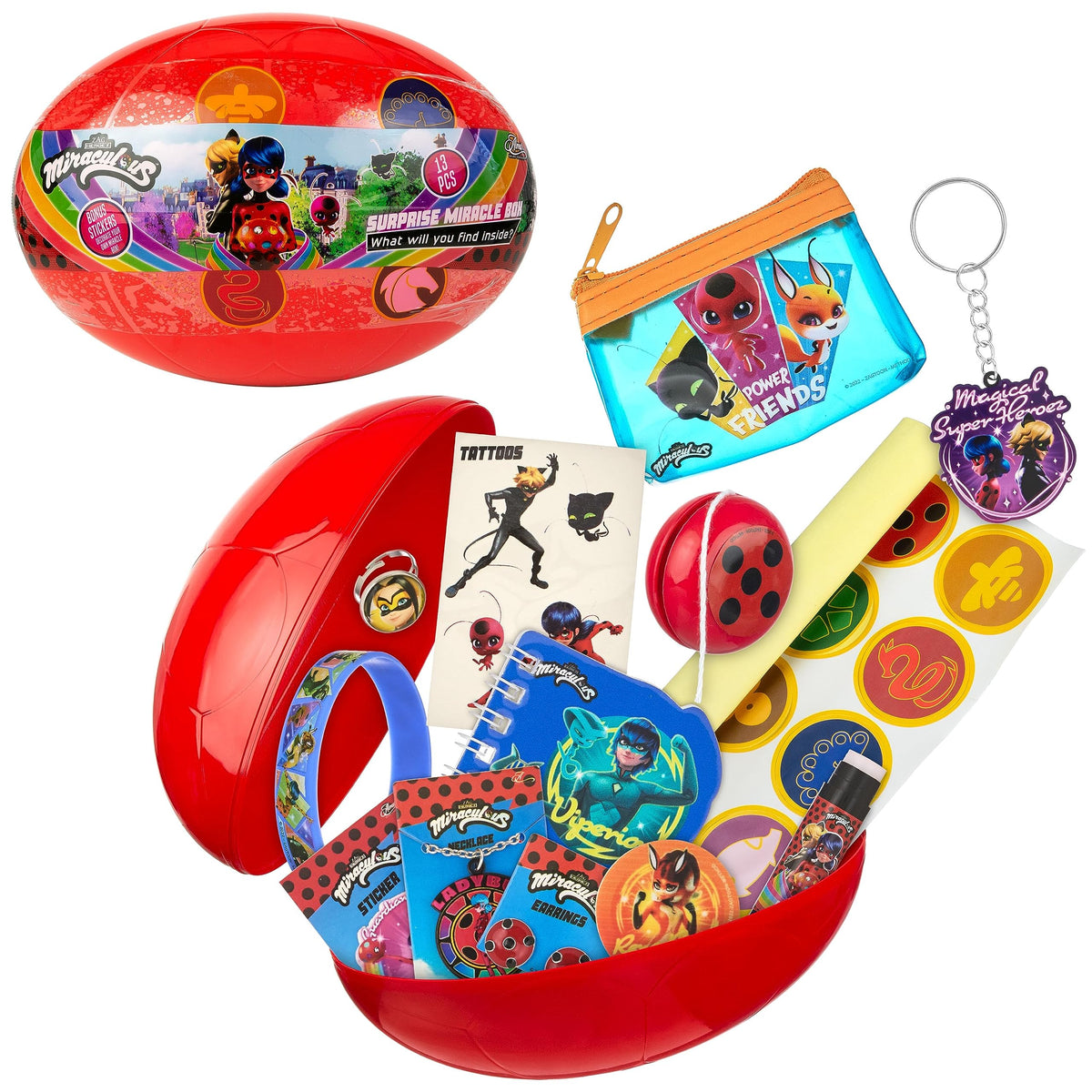 Miraculous 13pc surprise box featuring Ladybug and Cat Noir toys