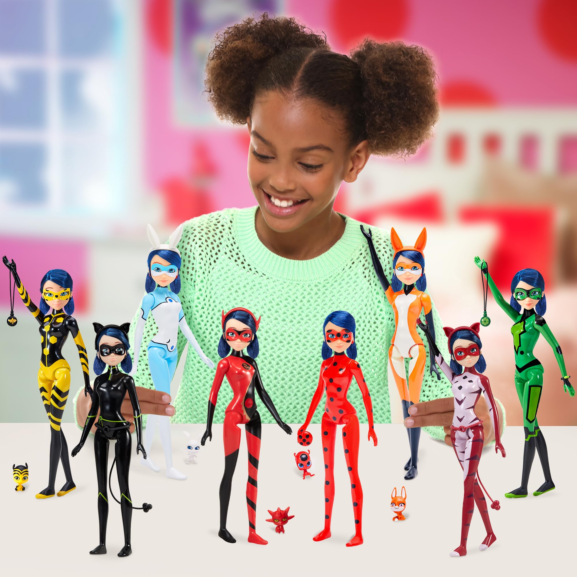 Miraculous blue hair and earrings add recognizable character details for display.