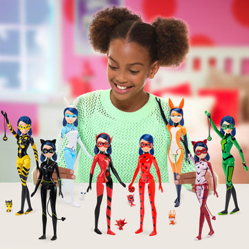Miraculous blue hair and earrings add recognizable character details for display.