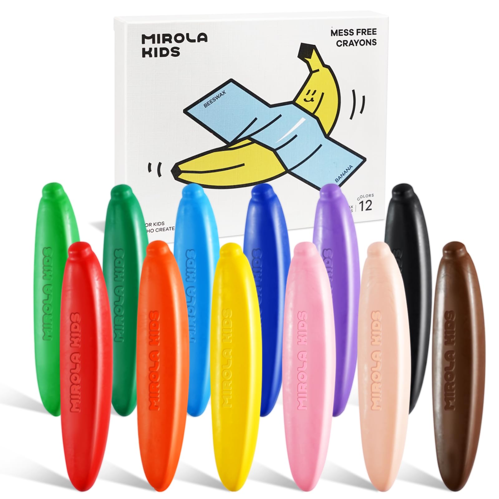 MIROLA KIDS banana crayons 12 colors for toddlers provide bright, safe color options.