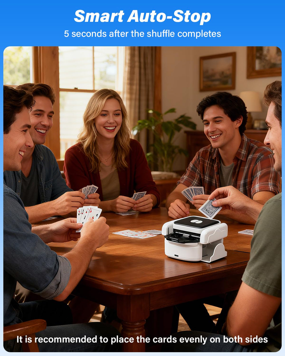 MISFANS Card Shuffler auto-stop sensor activates when shuffling completes