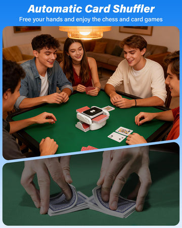 MISFANS Card Shuffler interior showing rechargeable battery for long play sessions