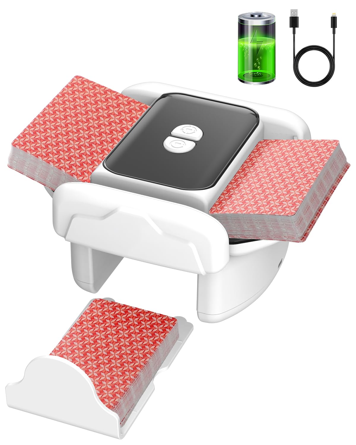 MISFANS Card Shuffler front view with removable tray for easy access during game nights